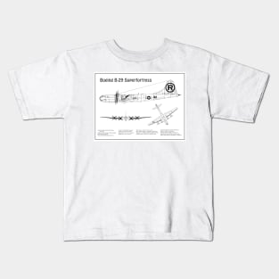 Boeing B-29 Superfortress Enola Gay - Airplane Blueprint - BD Kids T-Shirt